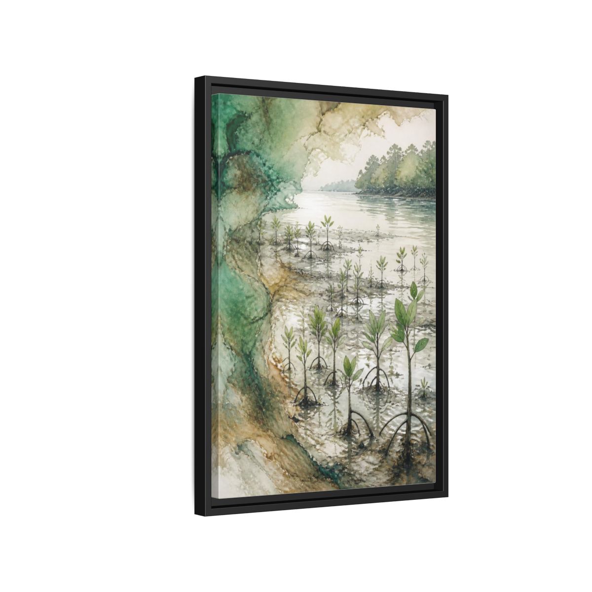 Side Mockup 3. Mangrove Nature Study shown as framed canvas print