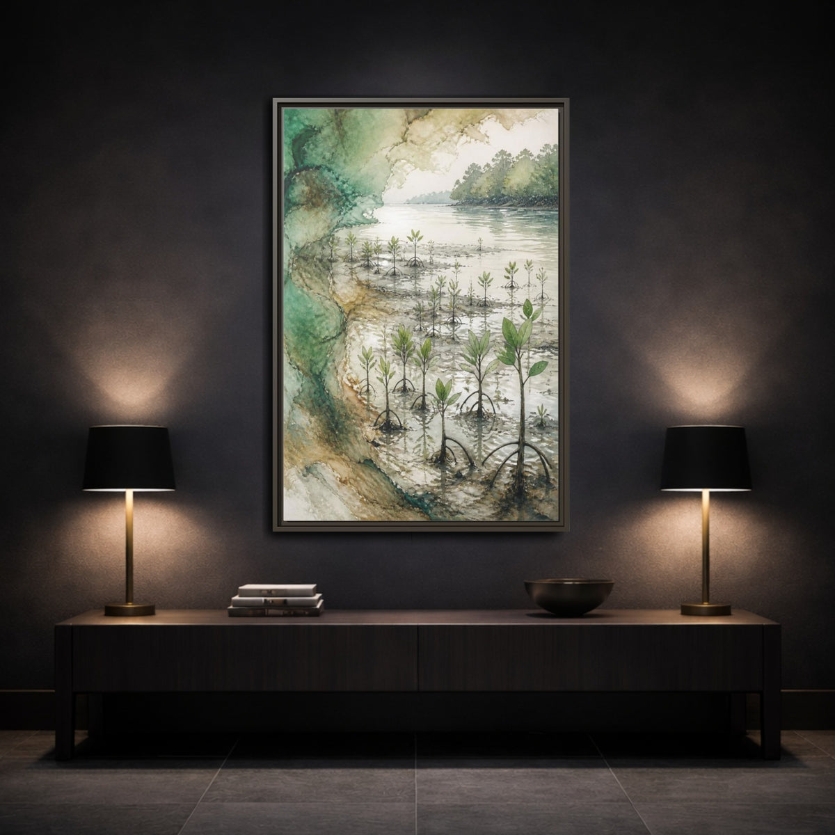 Mockup 3. Mangrove Nature Study shown as framed canvas print