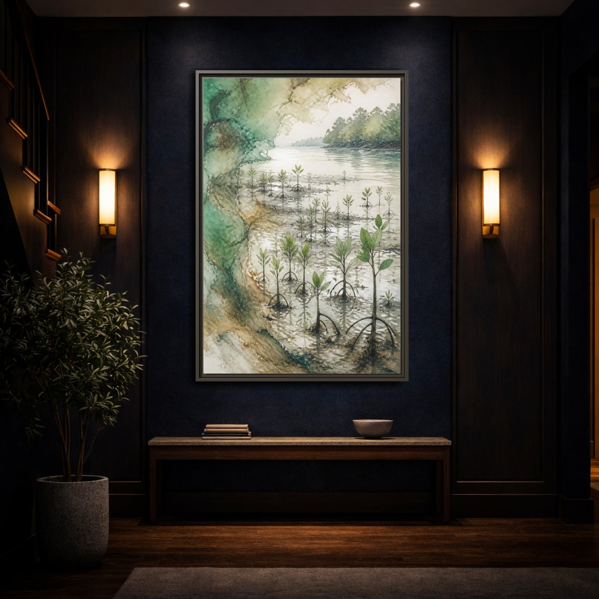 Mockup 4. Mangrove Nature Study shown as framed canvas print