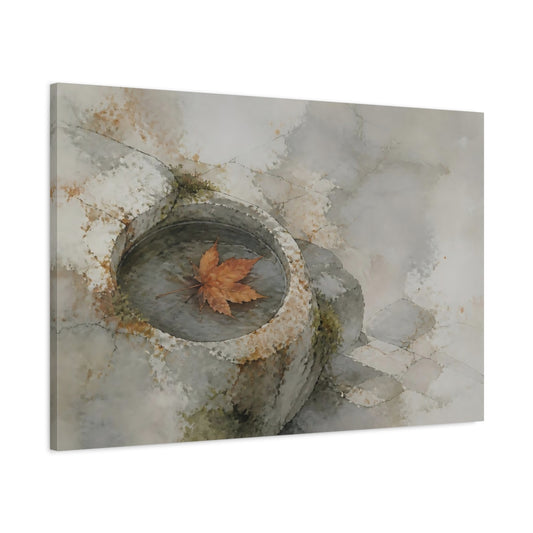 Main Mockup. Maple Leaf In Stone Basin shown as canvas print