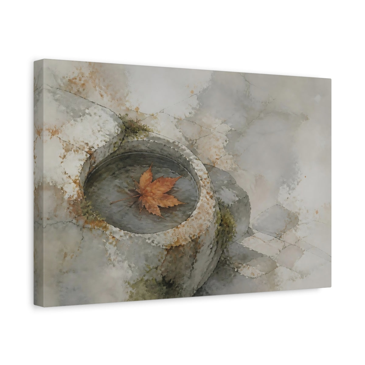 Side Mockup 4. Maple Leaf In Stone Basin shown as canvas print