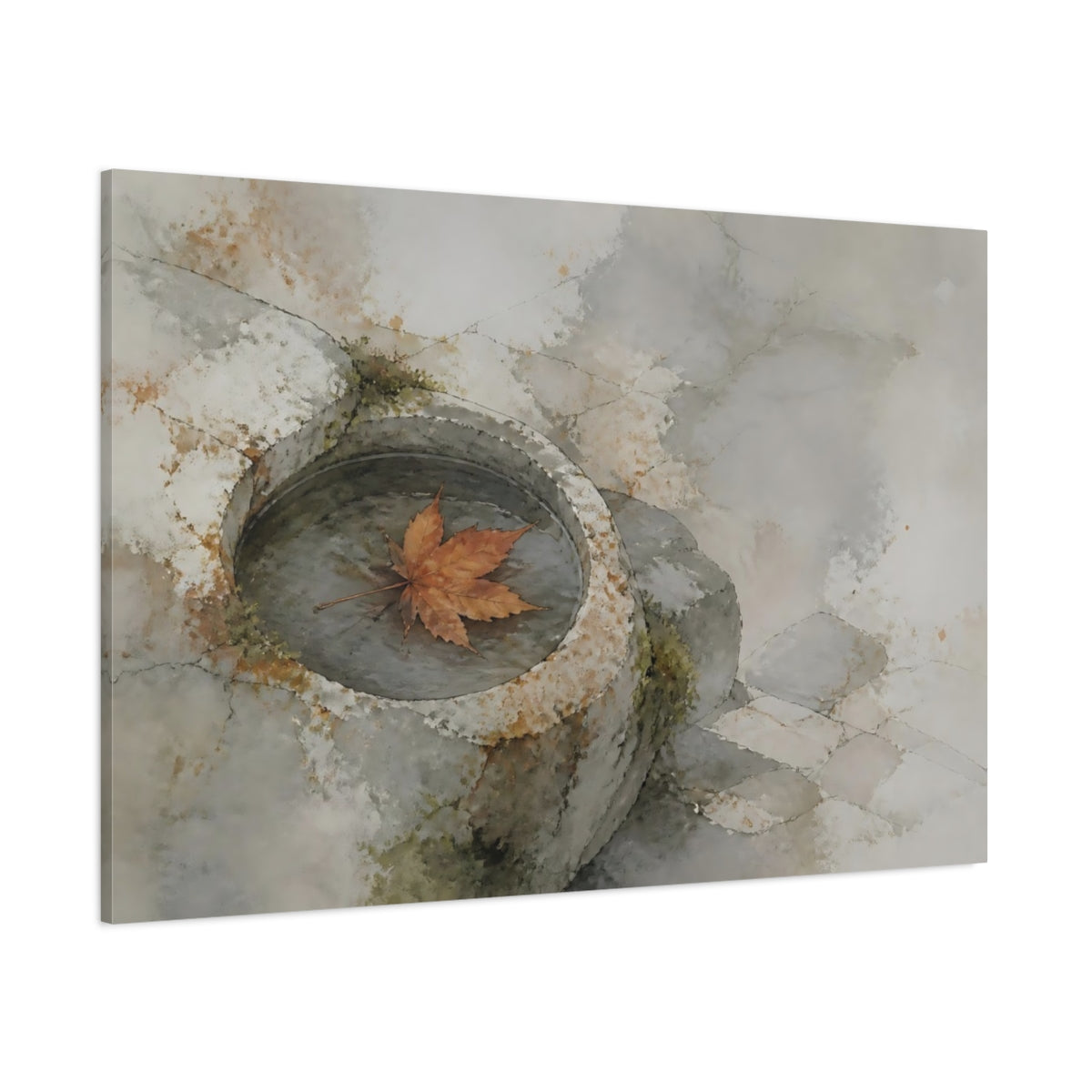 Side Mockup 1. Maple Leaf In Stone Basin shown as canvas print