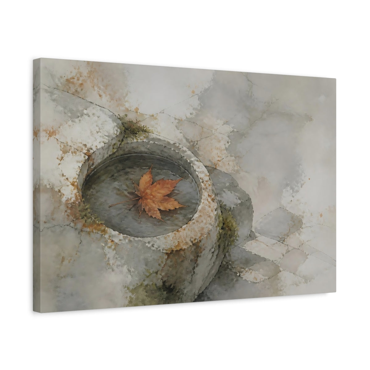 Side Mockup 3. Maple Leaf In Stone Basin shown as canvas print