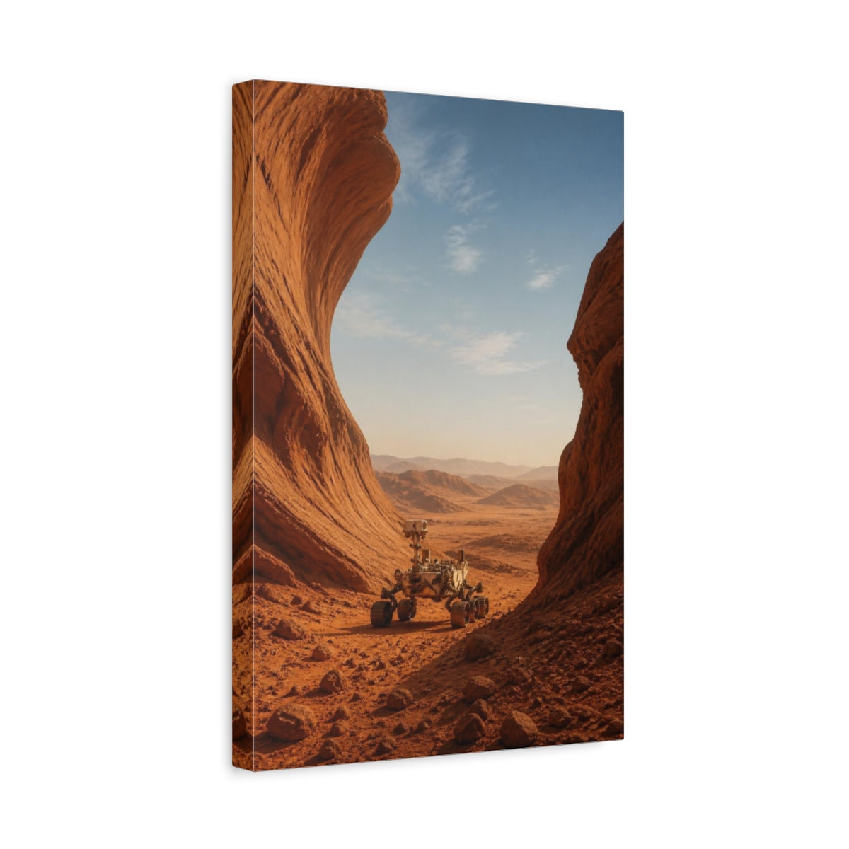 Side Mockup 4. Mars Rover In Ochre Dunes shown as canvas print