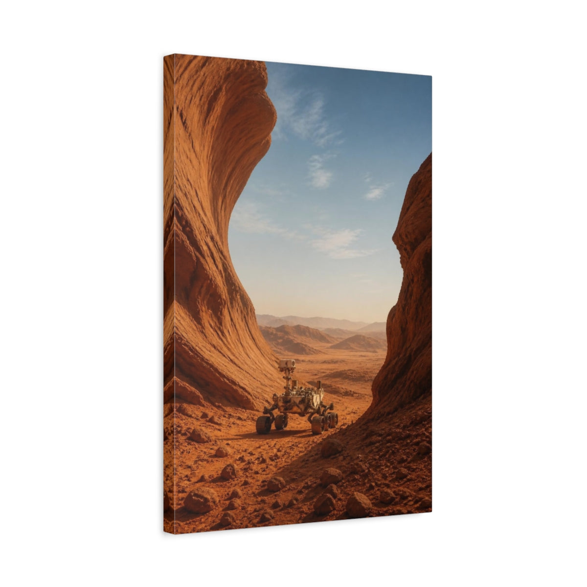 Side Mockup 3. Mars Rover In Ochre Dunes shown as canvas print