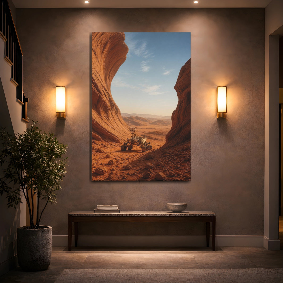 Mockup 2. Mars Rover In Ochre Dunes shown as canvas print