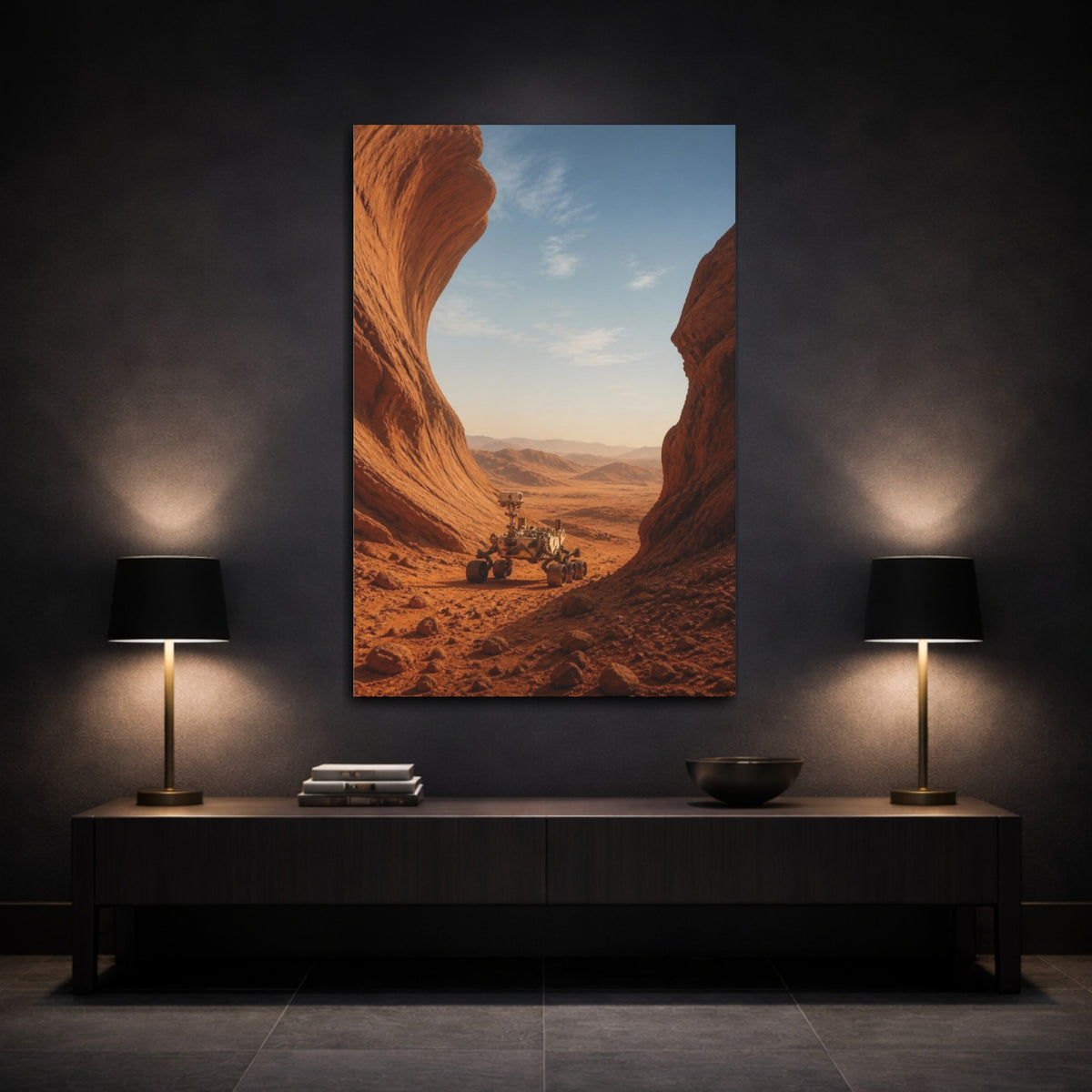 Mockup 3. Mars Rover In Ochre Dunes shown as canvas print
