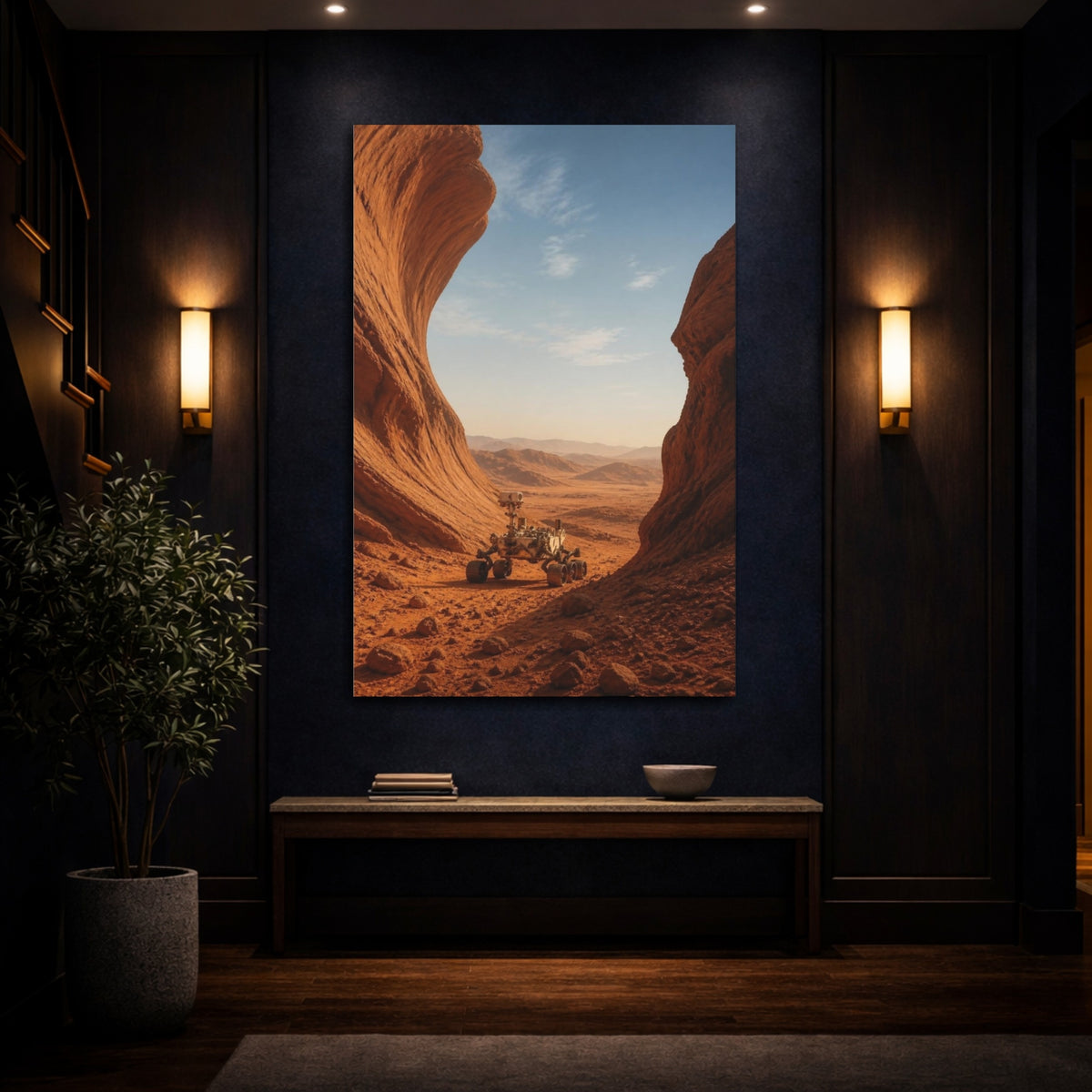 Mockup 4. Mars Rover In Ochre Dunes shown as canvas print