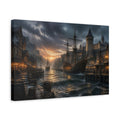 Side Mockup 4. Medieval Harbor Landscape shown as canvas print