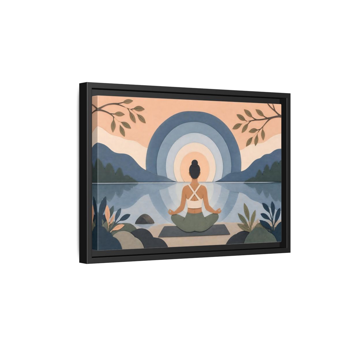 Side Mockup 6. Meditation By The Lake shown as framed canvas print
