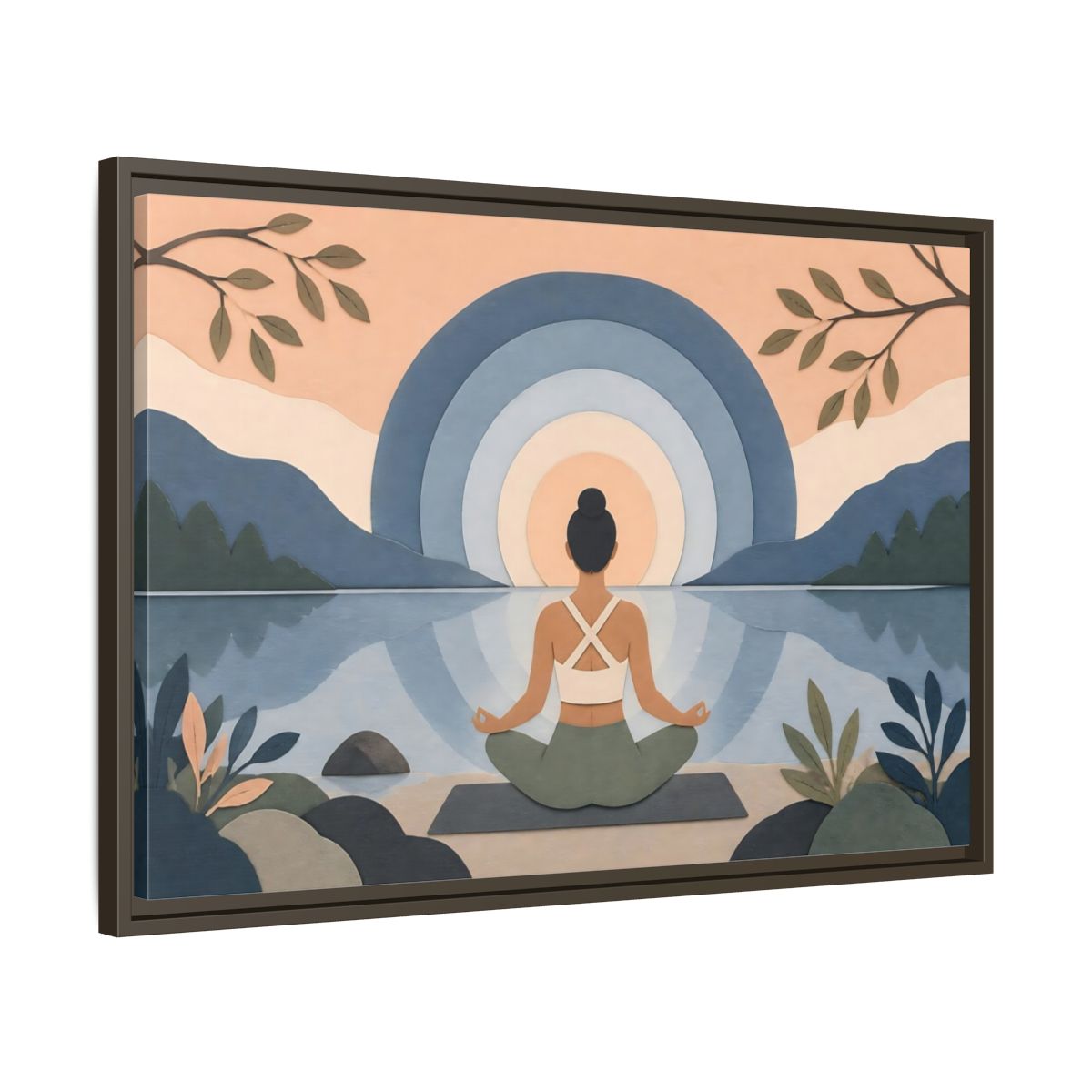 Side Mockup 11. Meditation By The Lake shown as framed canvas print