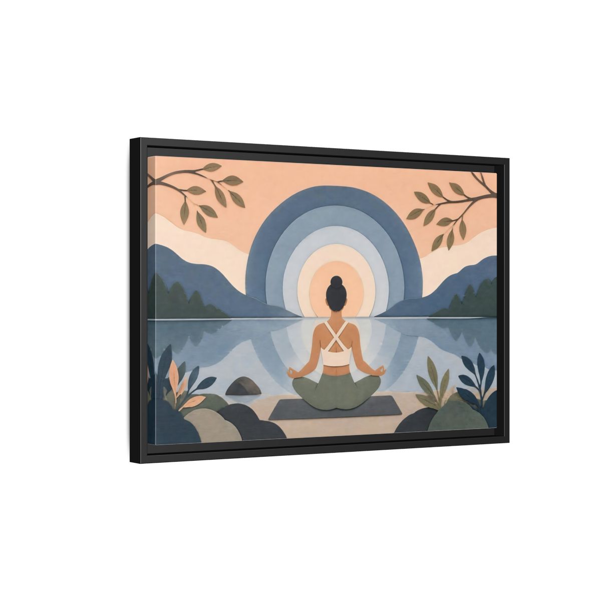 Side Mockup 3. Meditation By The Lake shown as framed canvas print