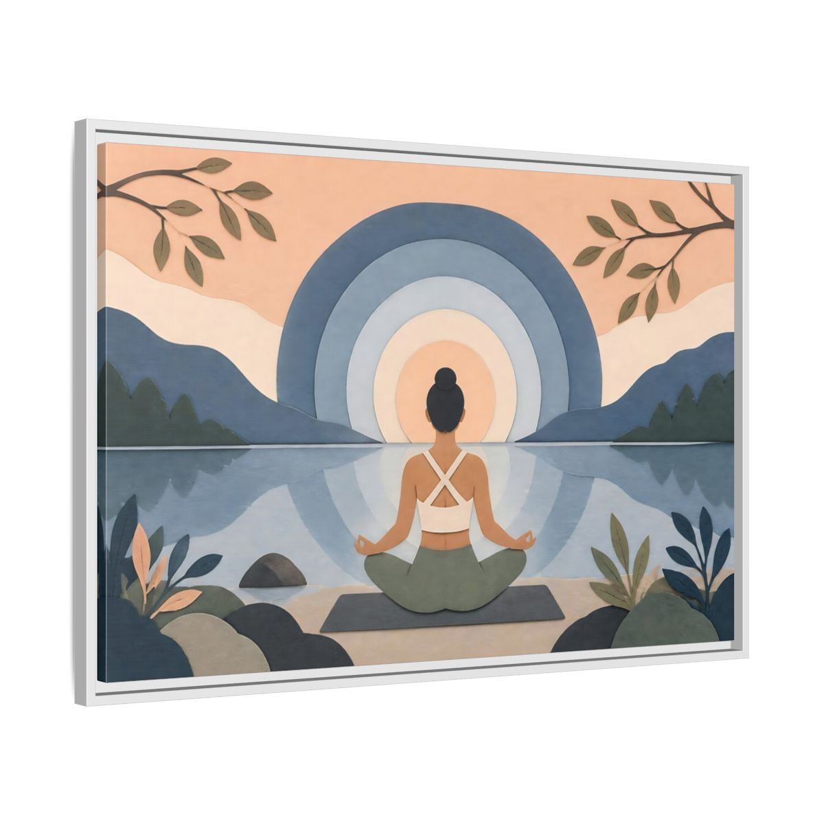 Side Mockup 9. Meditation By The Lake shown as framed canvas print