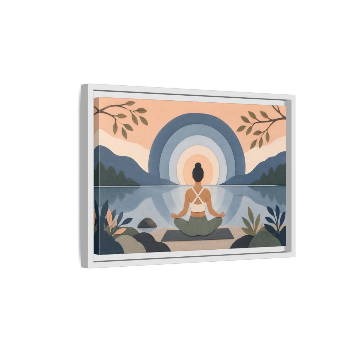 Side Mockup 4. Meditation By The Lake shown as framed canvas print