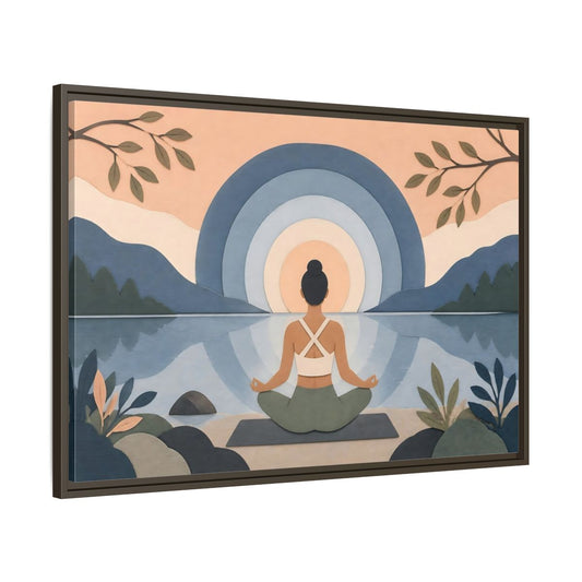 Main Mockup. Meditation By The Lake shown as framed canvas print