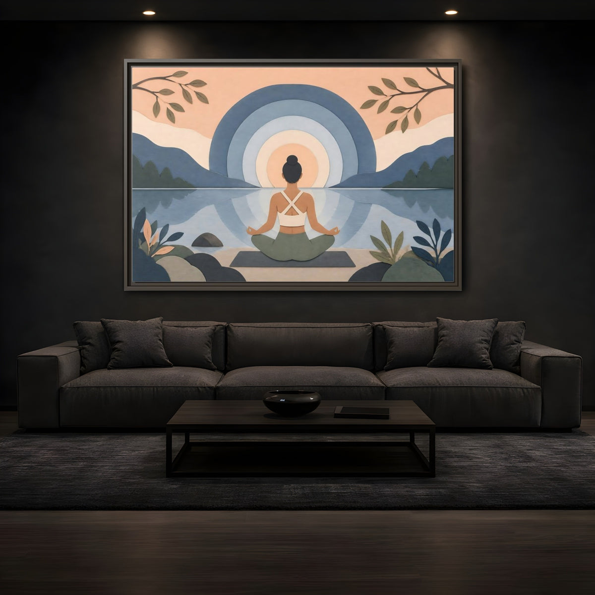 Mockup 3. Meditation By The Lake shown as framed canvas print