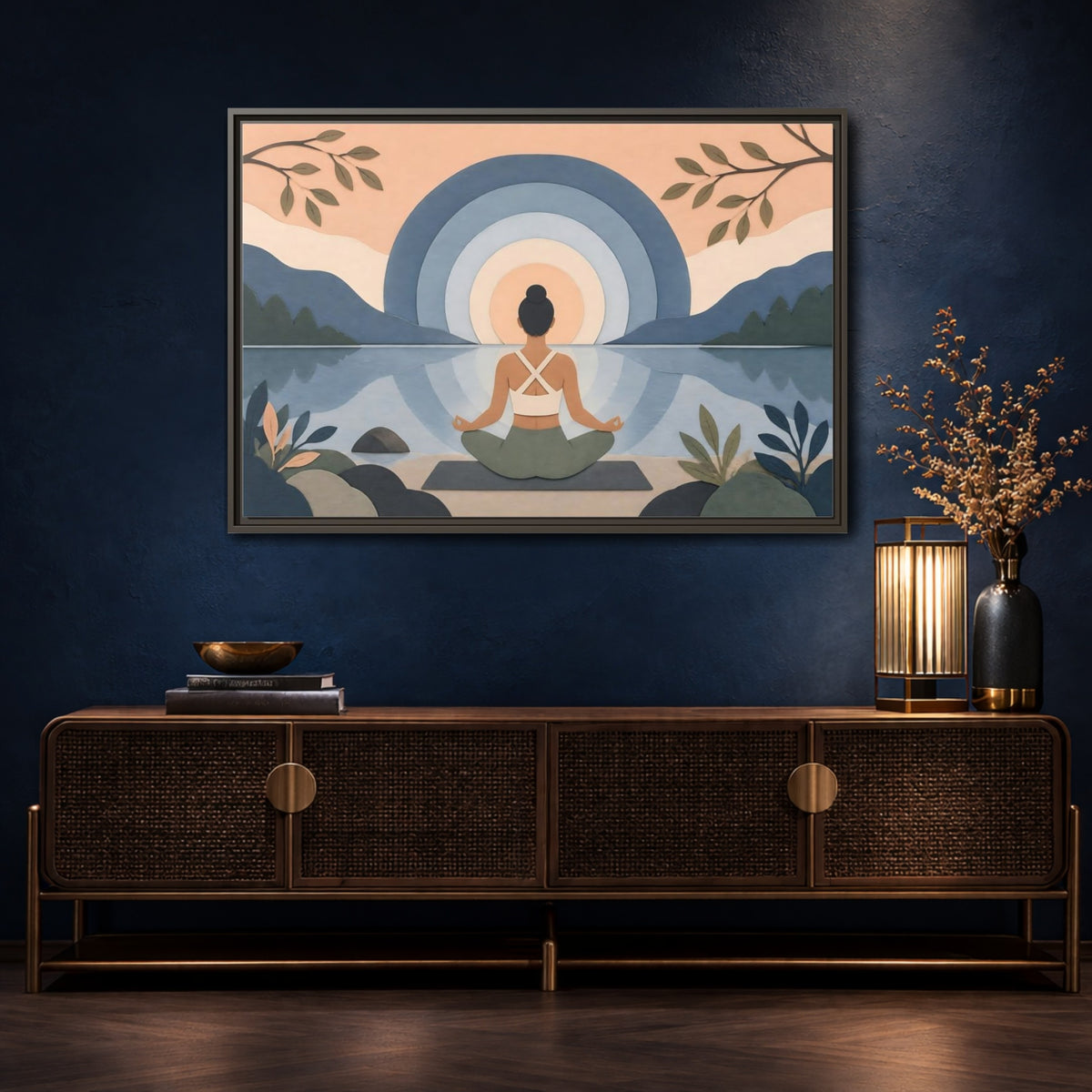 Mockup 4. Meditation By The Lake shown as framed canvas print