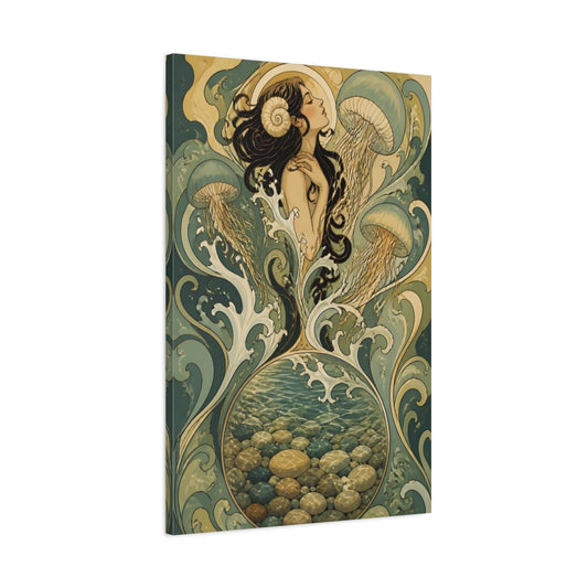 Main Mockup. Mermaid And Jellyfish shown as canvas print