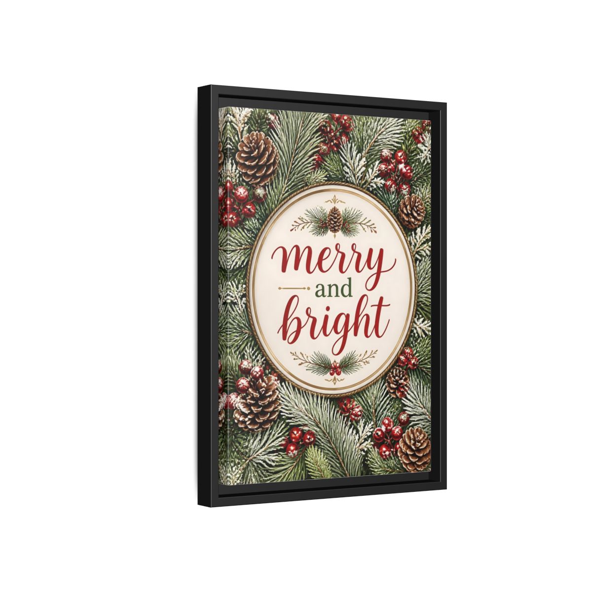 Side Mockup 6. Merry And Bright Quote Sign shown as framed canvas print