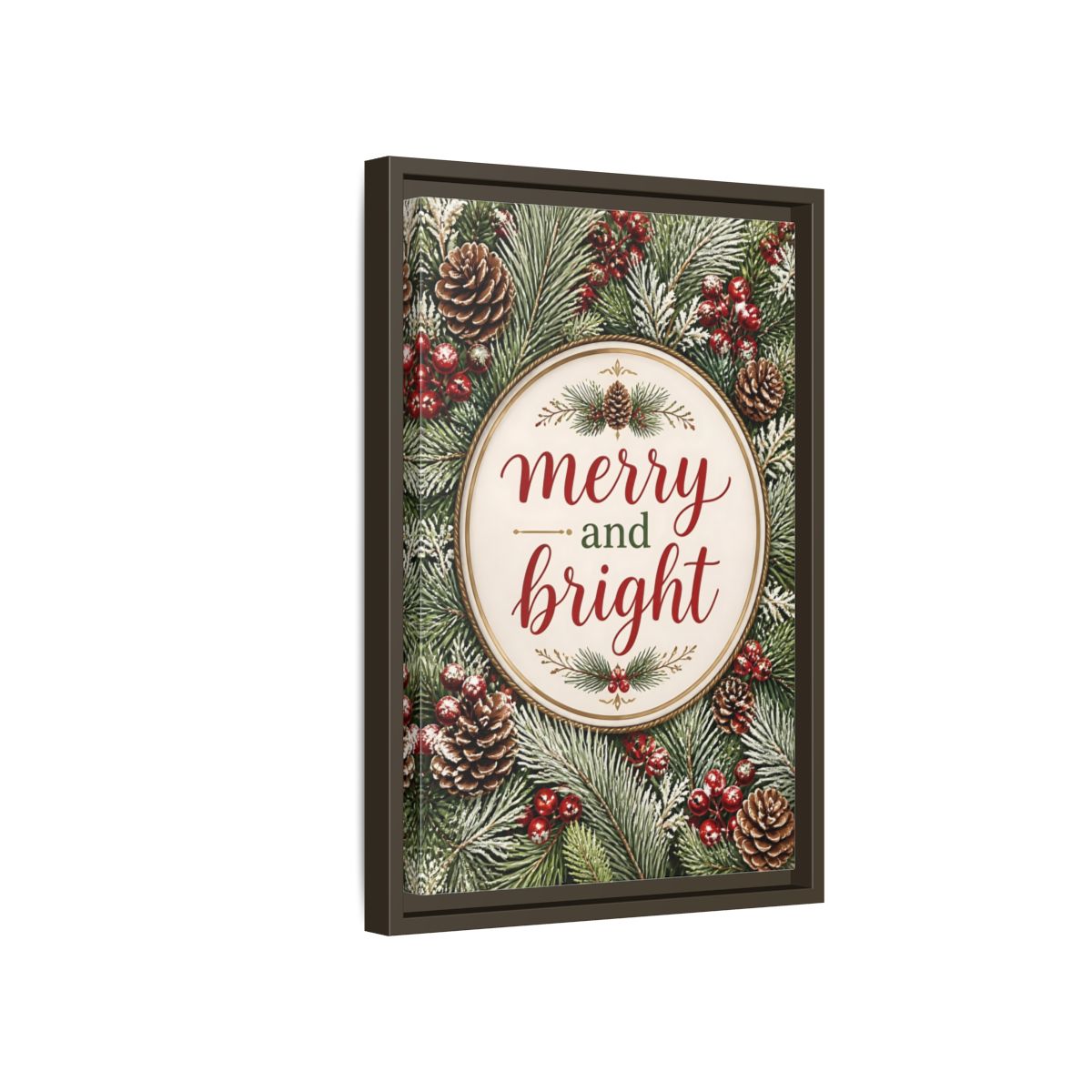 Side Mockup 5. Merry And Bright Quote Sign shown as framed canvas print