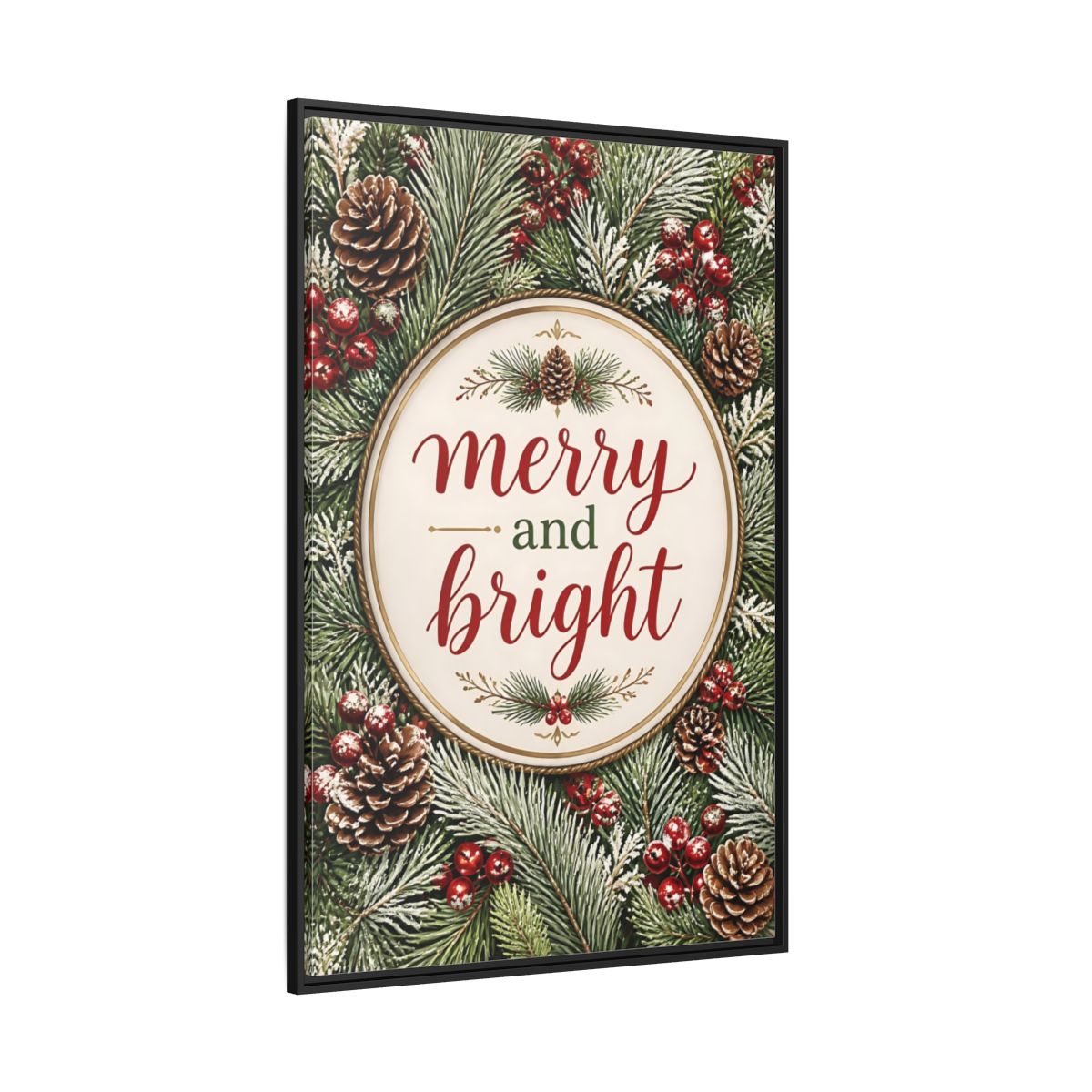 Side Mockup 12. Merry And Bright Quote Sign shown as framed canvas print