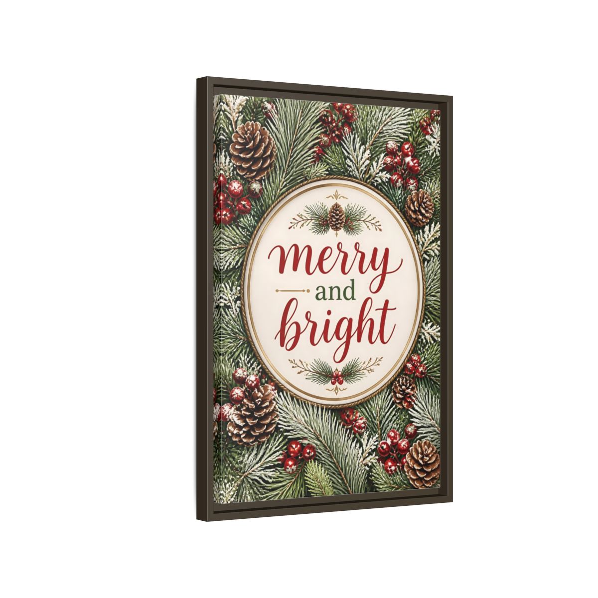 Side Mockup 2. Merry And Bright Quote Sign shown as framed canvas print