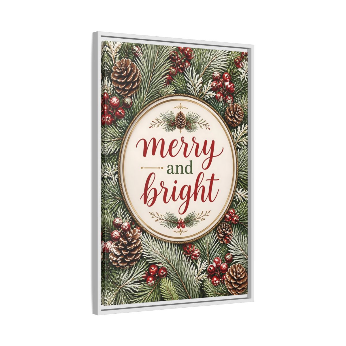 Side Mockup 10. Merry And Bright Quote Sign shown as framed canvas print