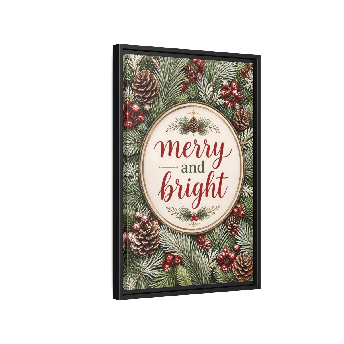 Side Mockup 3. Merry And Bright Quote Sign shown as framed canvas print