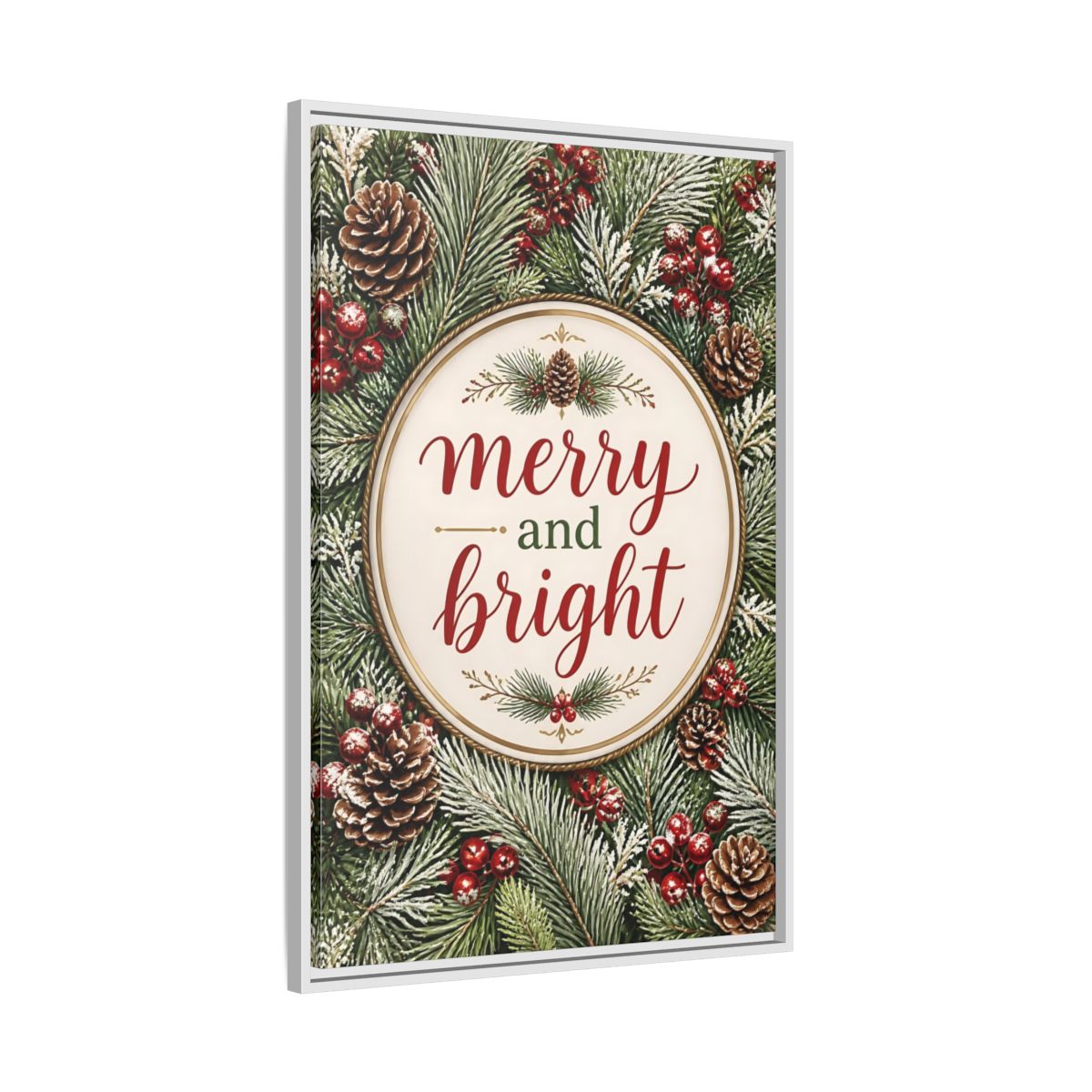 Side Mockup 9. Merry And Bright Quote Sign shown as framed canvas print