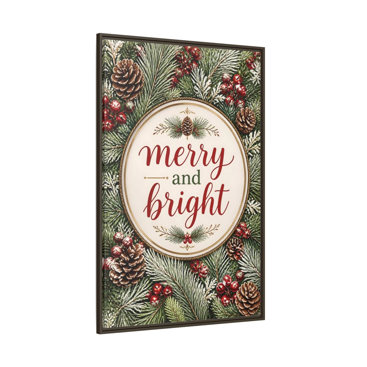 Side Mockup 8. Merry And Bright Quote Sign shown as framed canvas print