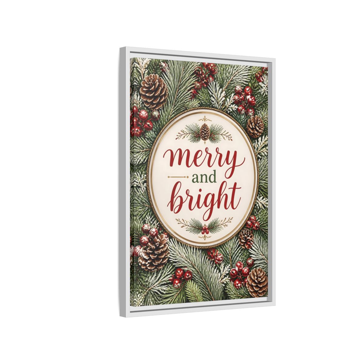 Side Mockup 1. Merry And Bright Quote Sign shown as framed canvas print