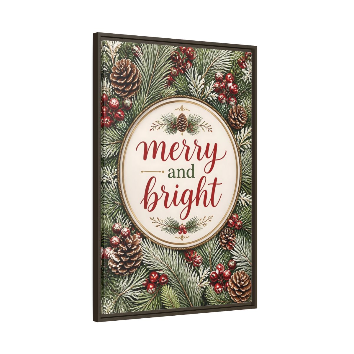 Main Mockup. Merry And Bright Quote Sign shown as framed canvas print