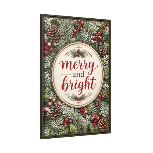 Main Mockup. Merry And Bright Quote Sign shown as framed canvas print