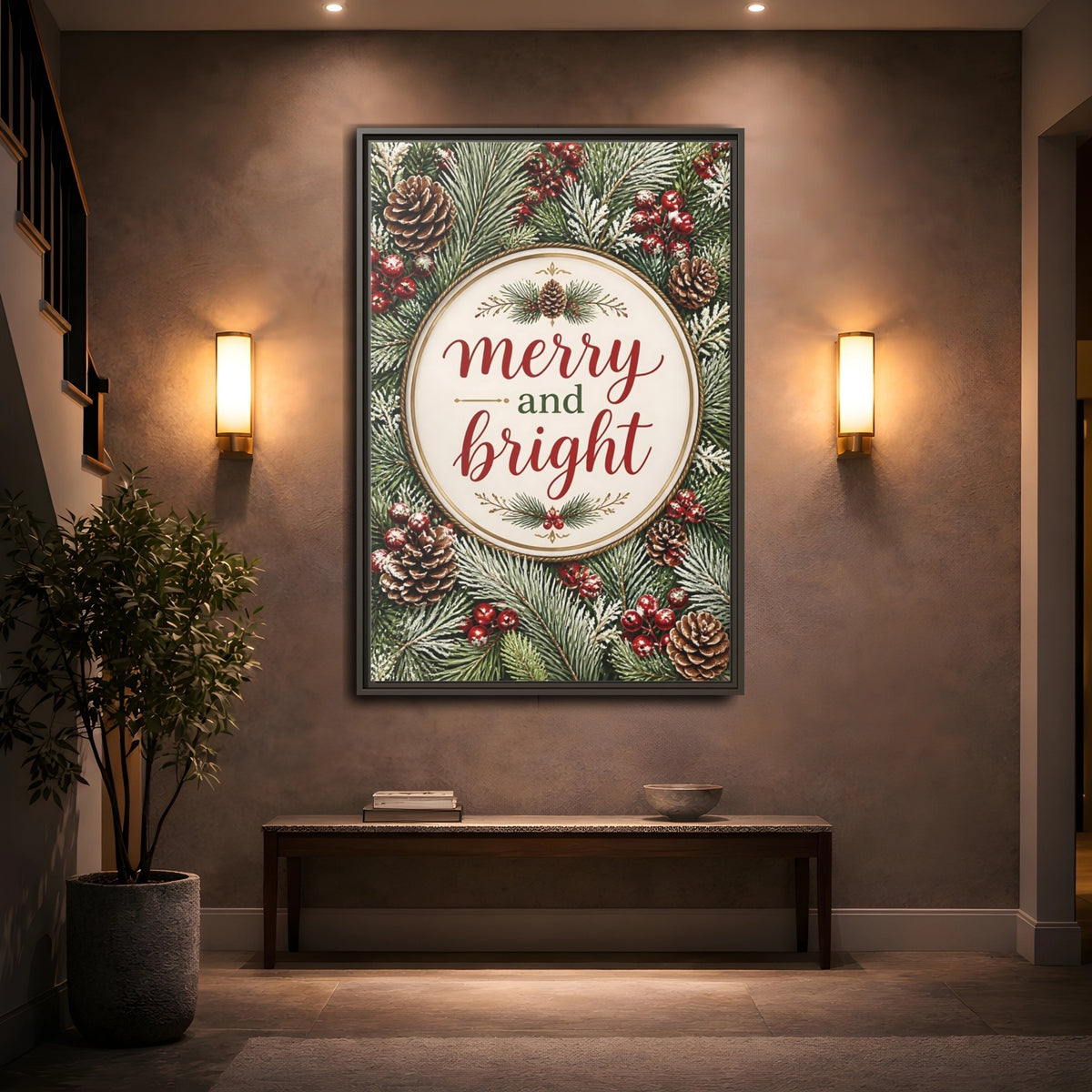 Mockup 2. Merry And Bright Quote Sign shown as framed canvas print