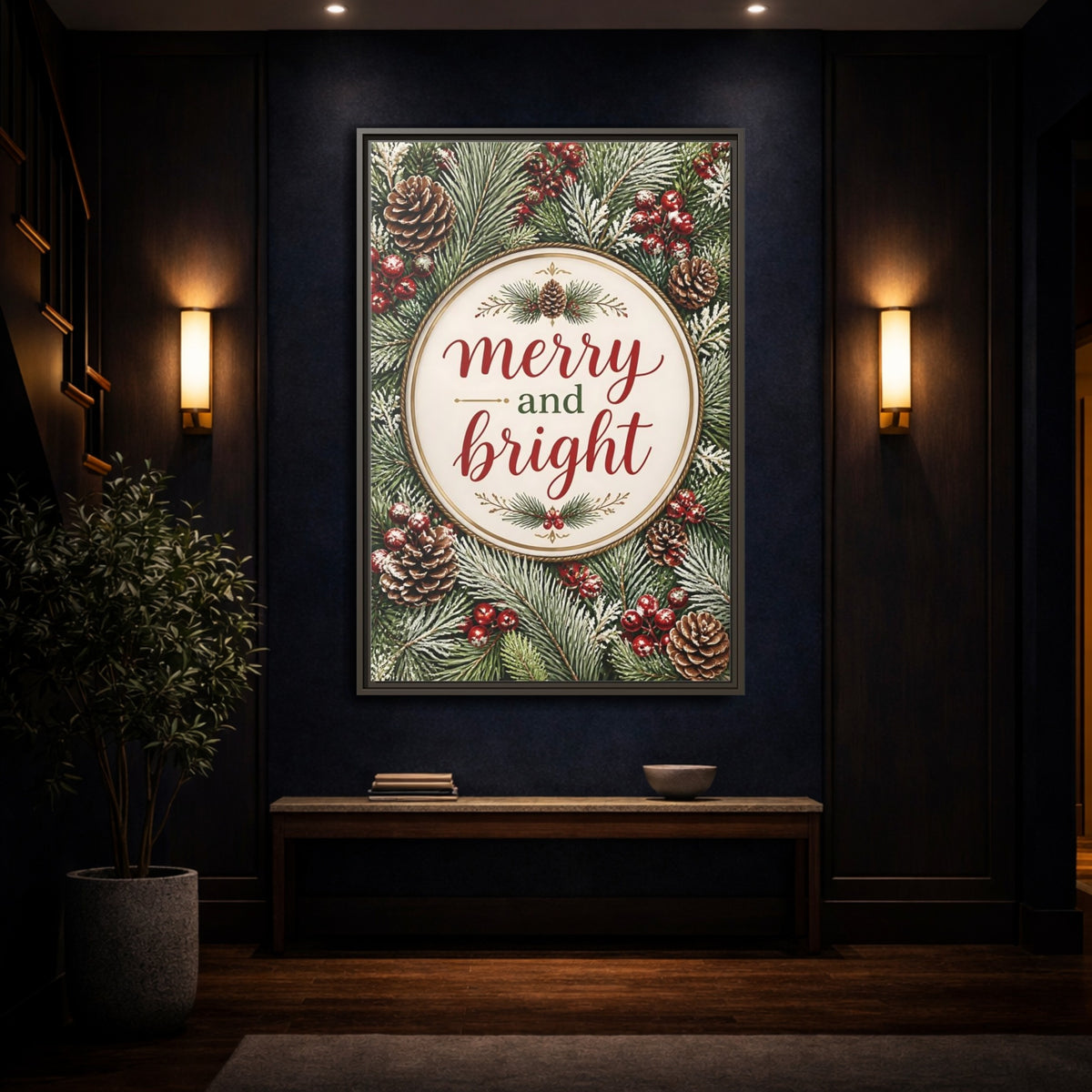 Mockup 4. Merry And Bright Quote Sign shown as framed canvas print