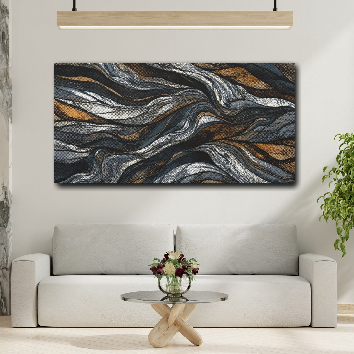 Mockup 2. Metallic Flowing Layers shown as canvas print