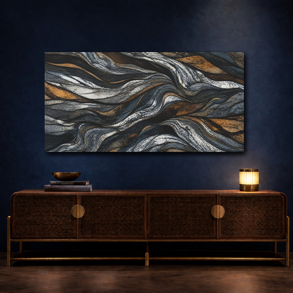 Mockup 4. Metallic Flowing Layers shown as canvas print