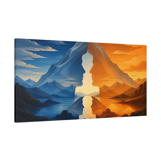 Main Mockup. Mirrored Mountain Faces shown as canvas print