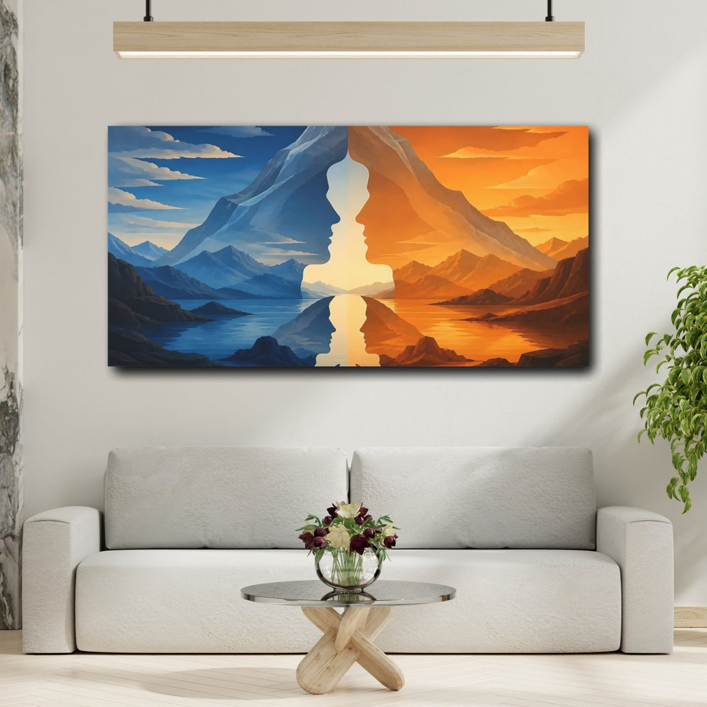 Mockup 2. Mirrored Mountain Faces shown as canvas print