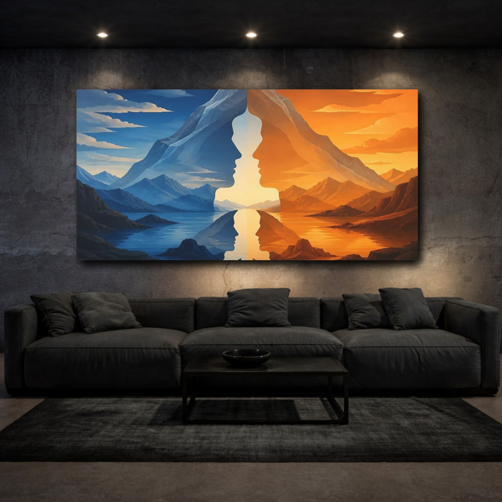Mockup 3. Mirrored Mountain Faces shown as canvas print