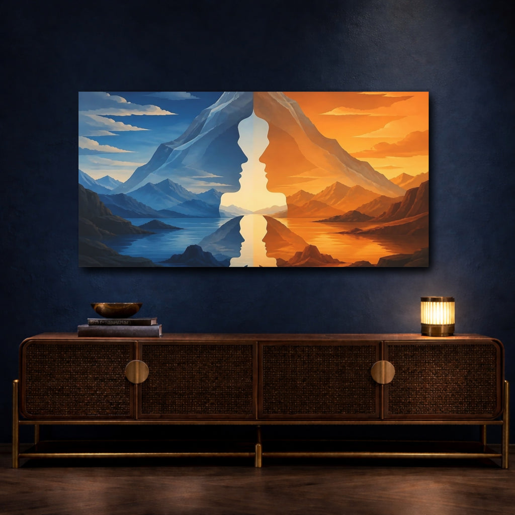 Mockup 4. Mirrored Mountain Faces shown as canvas print