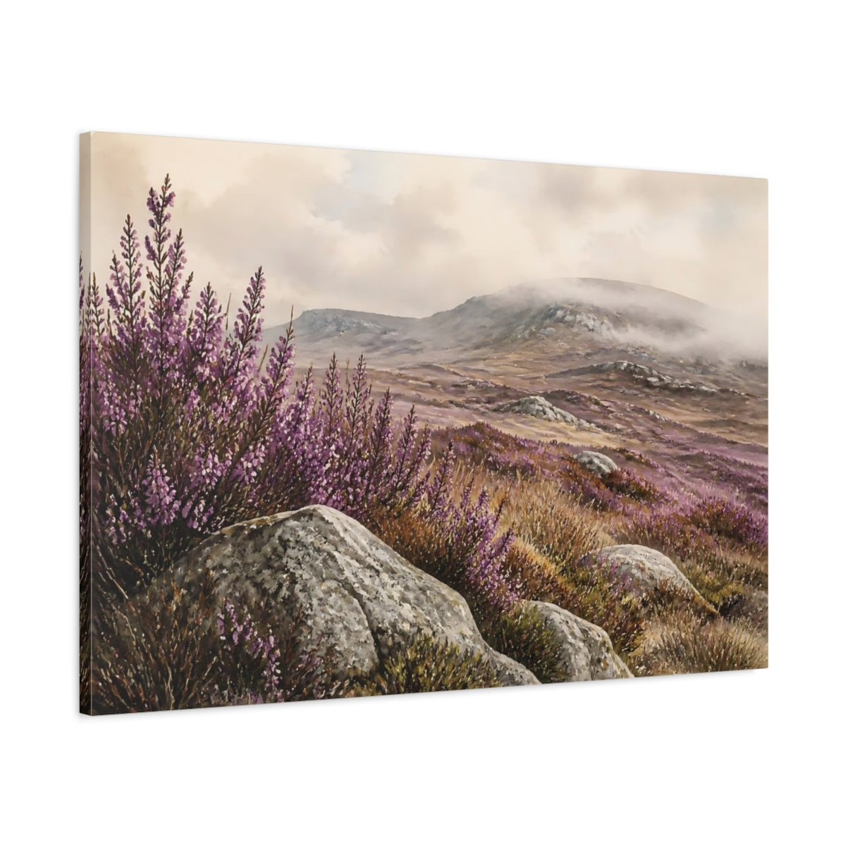 Main Mockup. Misty Heather Moorland shown as canvas print
