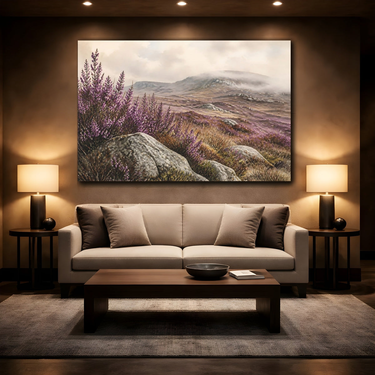 Mockup 2. Misty Heather Moorland shown as canvas print