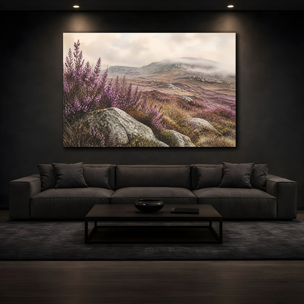 Mockup 3. Misty Heather Moorland shown as canvas print