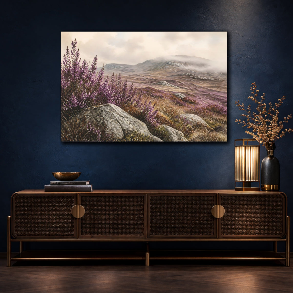 Mockup 4. Misty Heather Moorland shown as canvas print