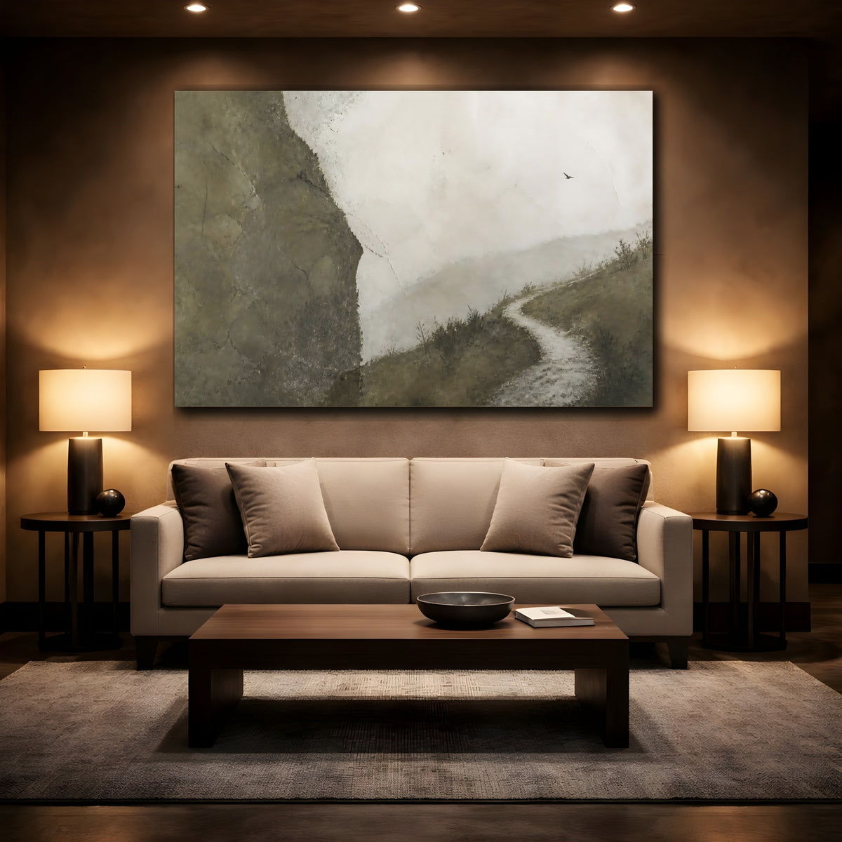 Mockup 2. Misty Mountain Path shown as canvas print