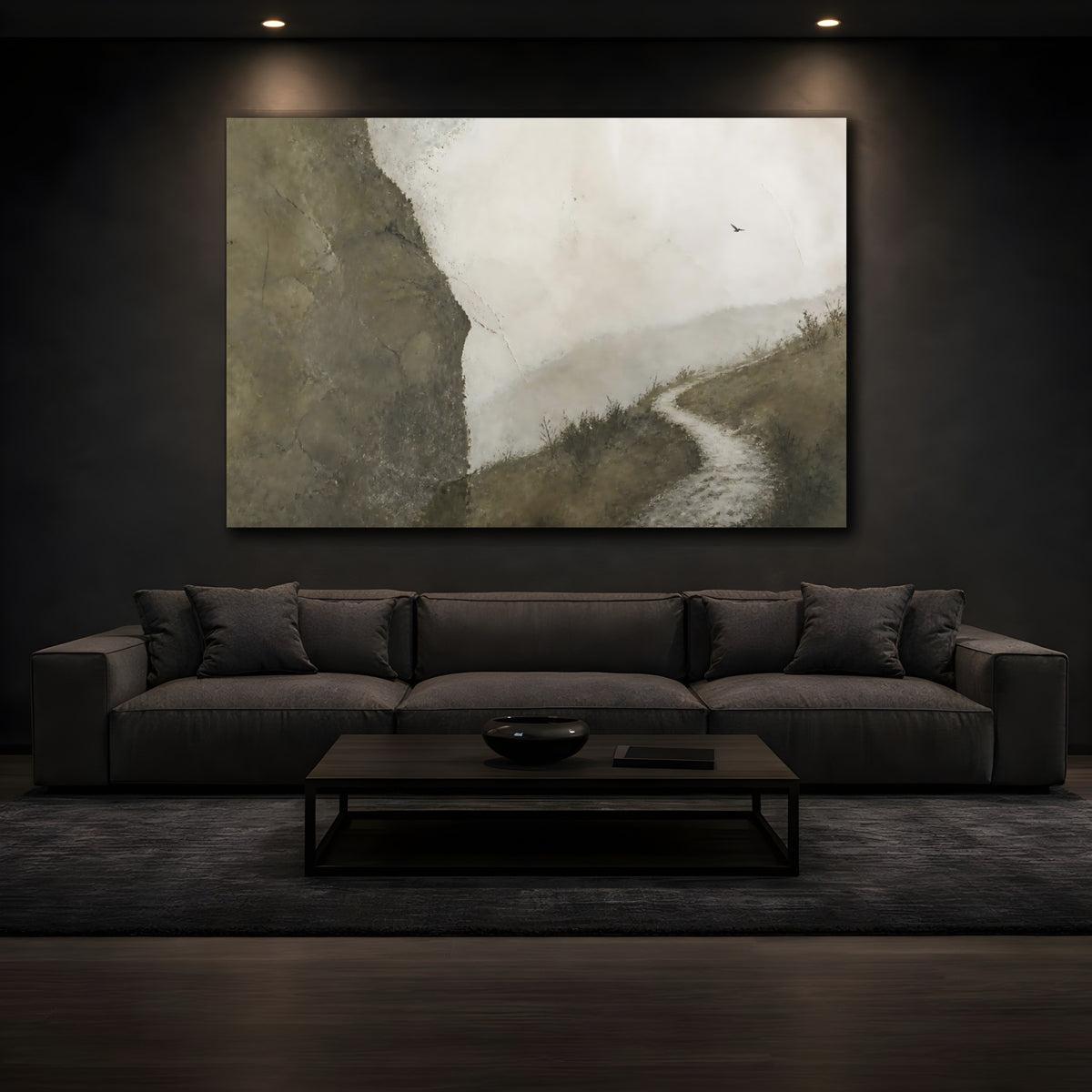 Mockup 3. Misty Mountain Path shown as canvas print