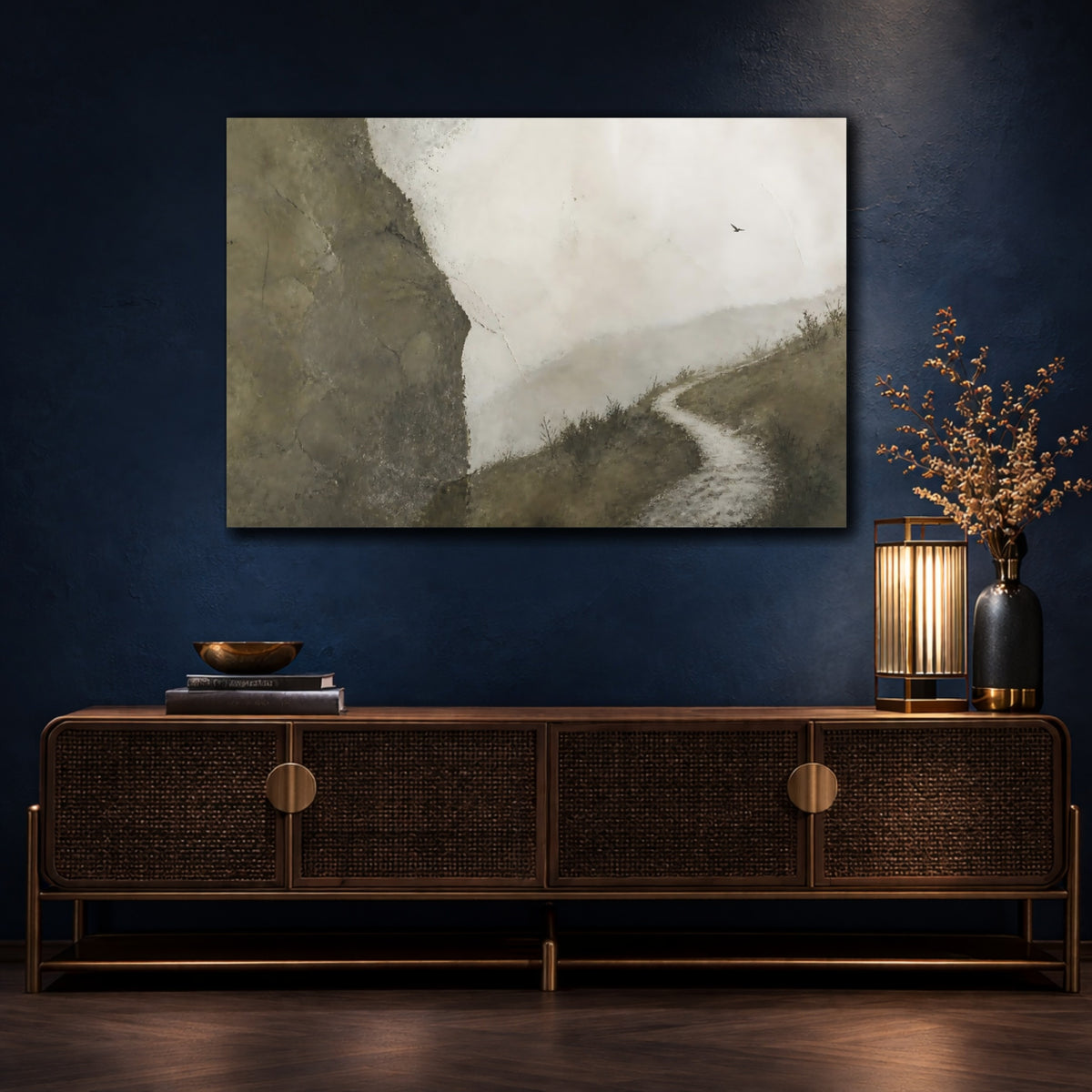 Mockup 4. Misty Mountain Path shown as canvas print