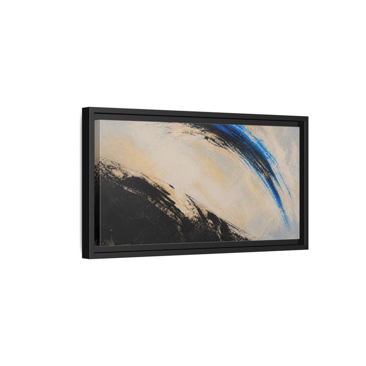 Side Mockup 8. Modern Blue Arc shown as framed canvas print