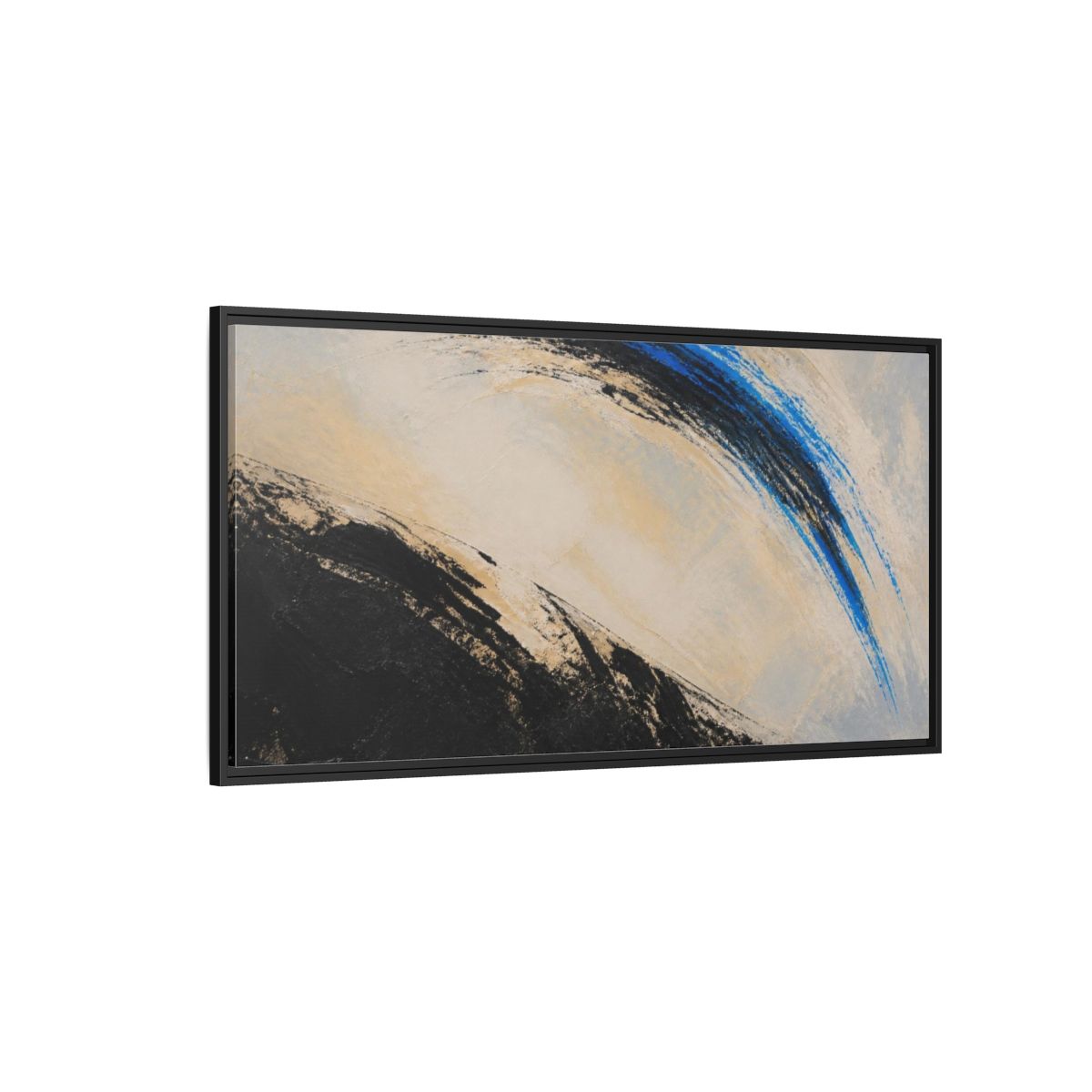 Side Mockup 5. Modern Blue Arc shown as framed canvas print